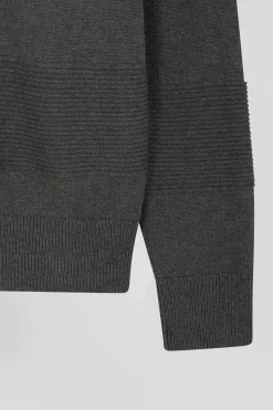 Pull col polo en coton gris anthracite coupe Regular