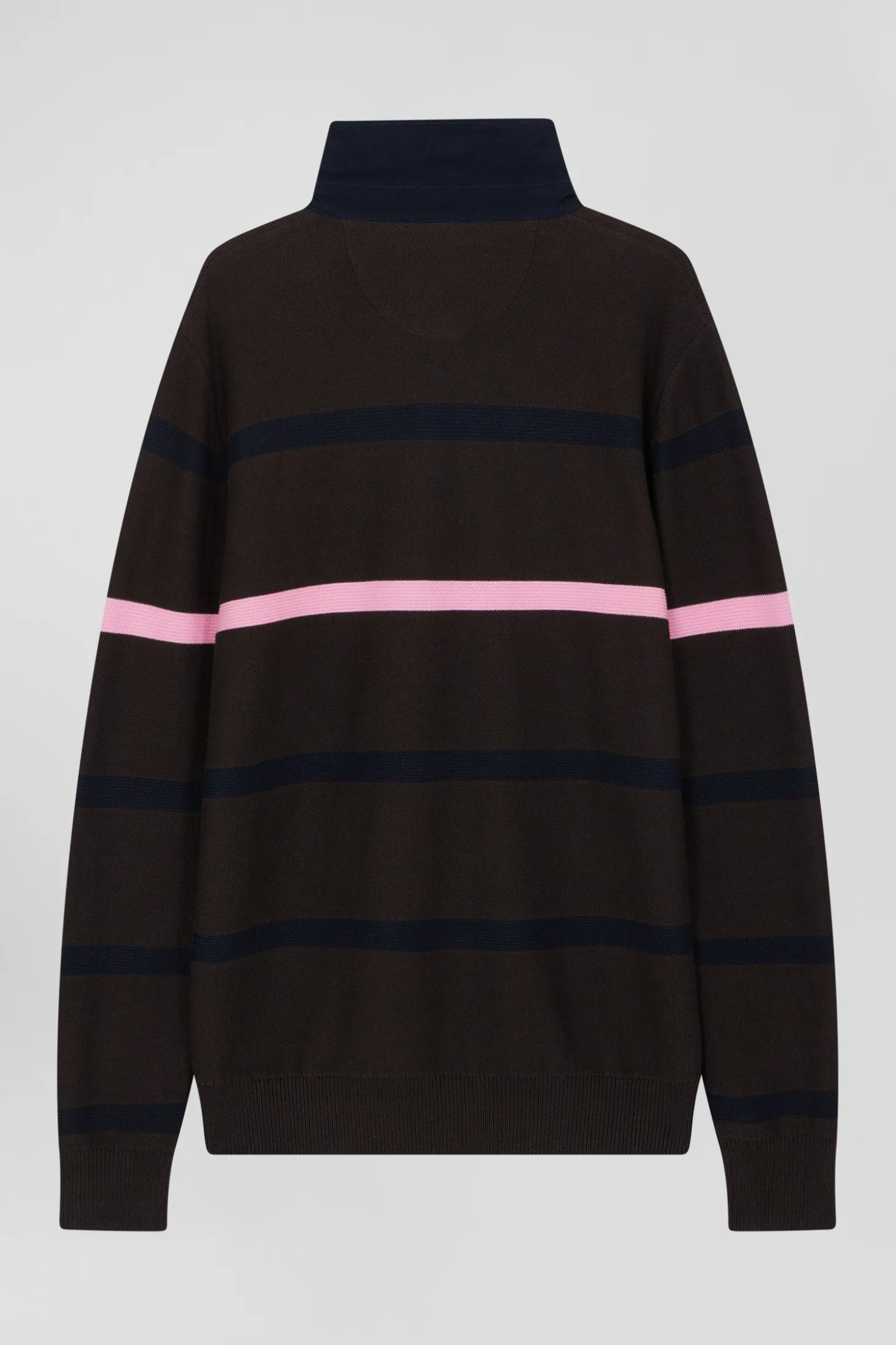Pull col polo en coton marron rayé coupe Regular