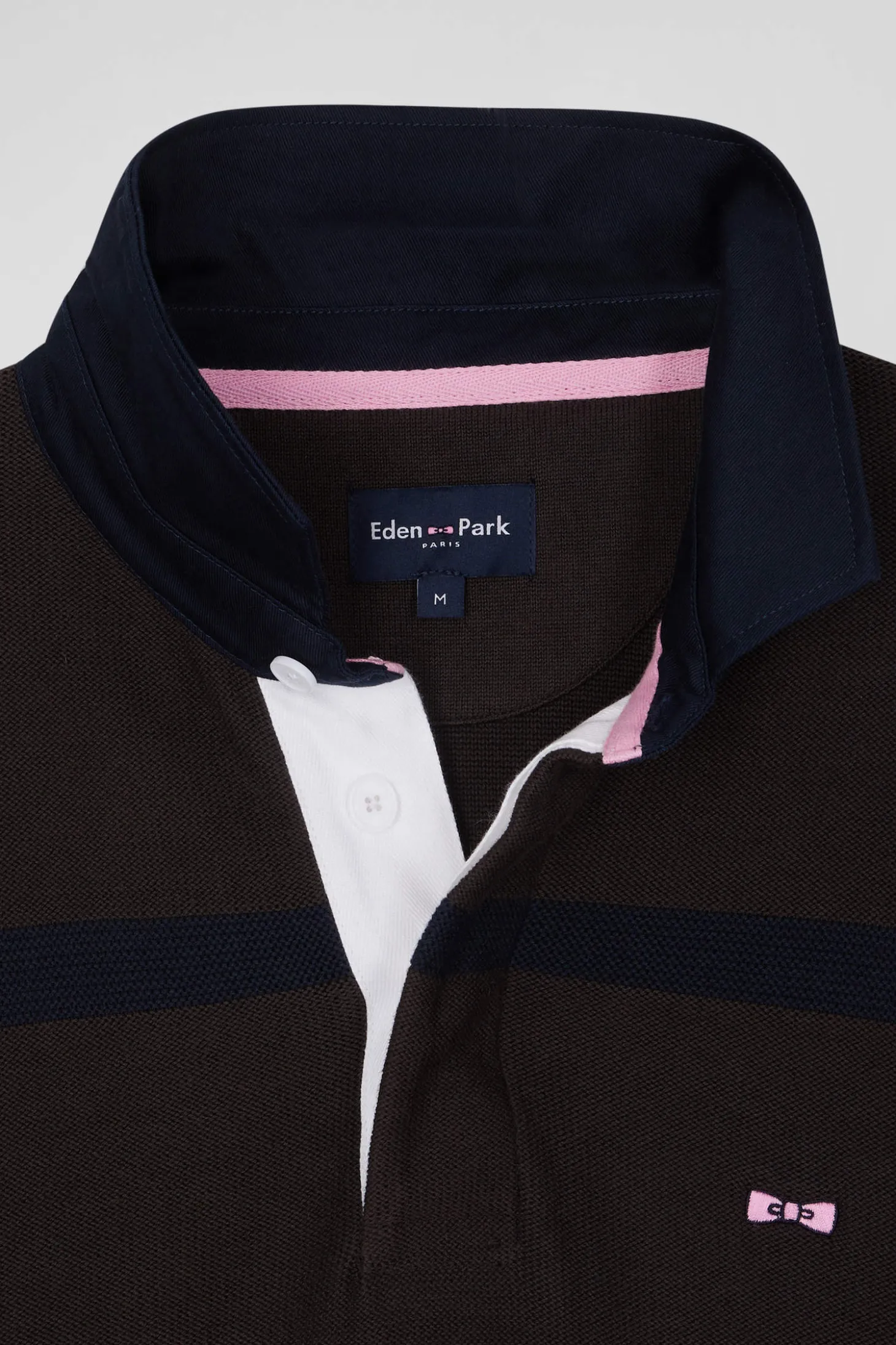 Pull col polo en coton marron rayé coupe Regular