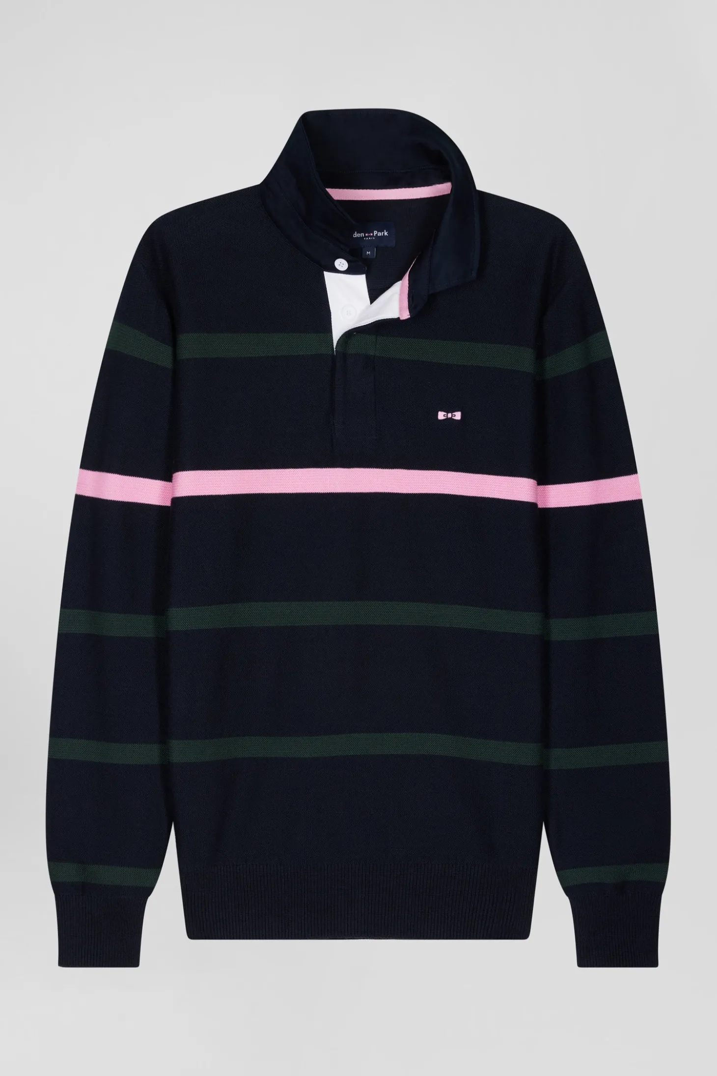 Pull col polo en coton vert rayé coupe Regular