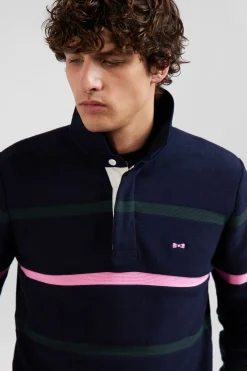 Pull col polo en coton vert rayé coupe Regular