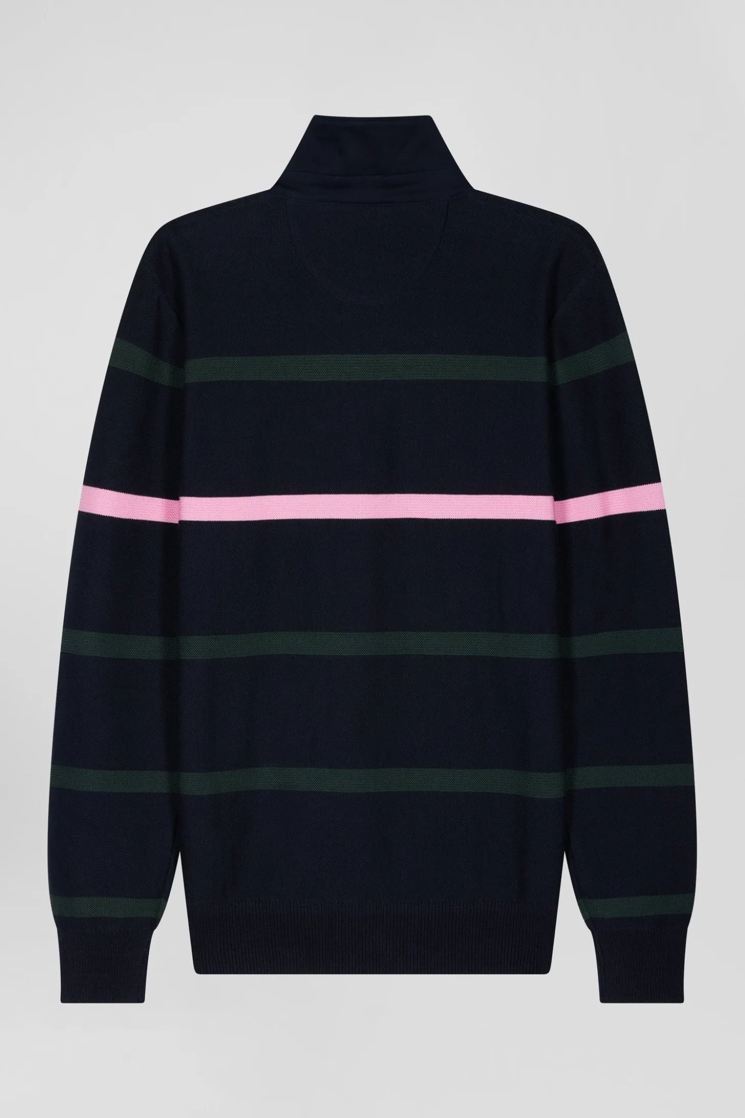 Pull col polo en coton vert rayé coupe Regular