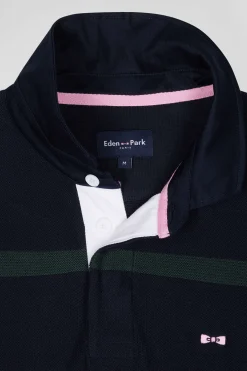 Pull col polo en coton vert rayé coupe Regular
