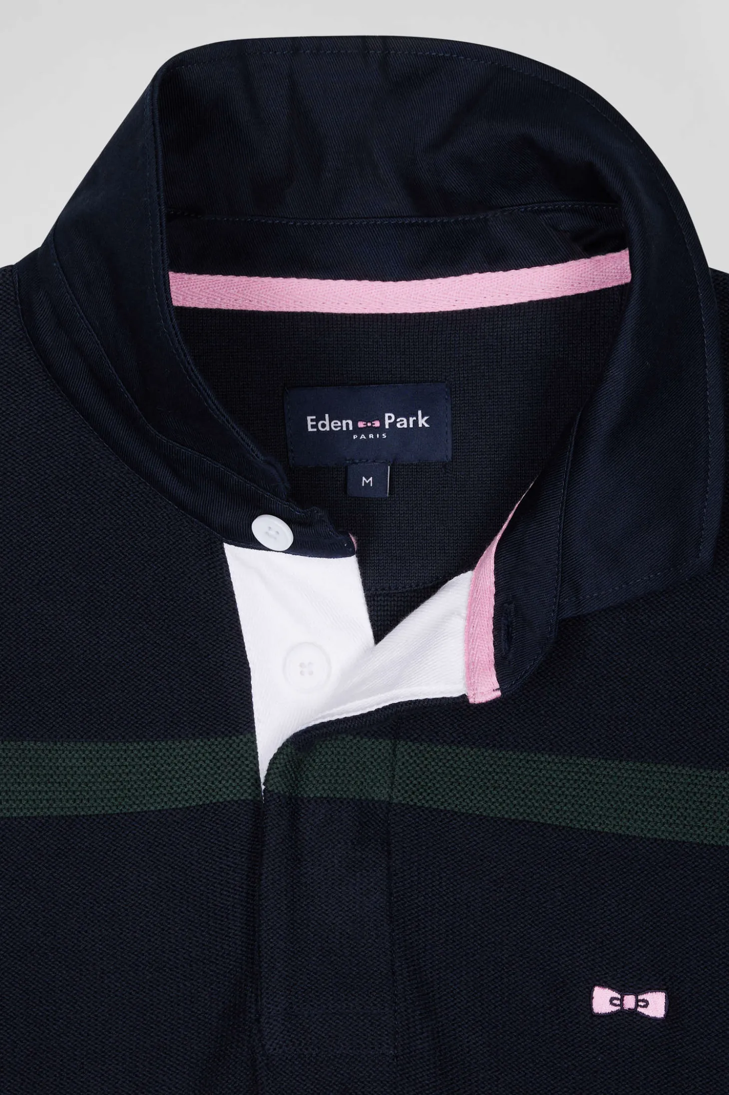 Pull col polo en coton vert rayé coupe Regular