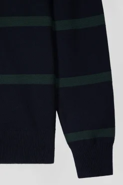 Pull col polo en coton vert rayé coupe Regular