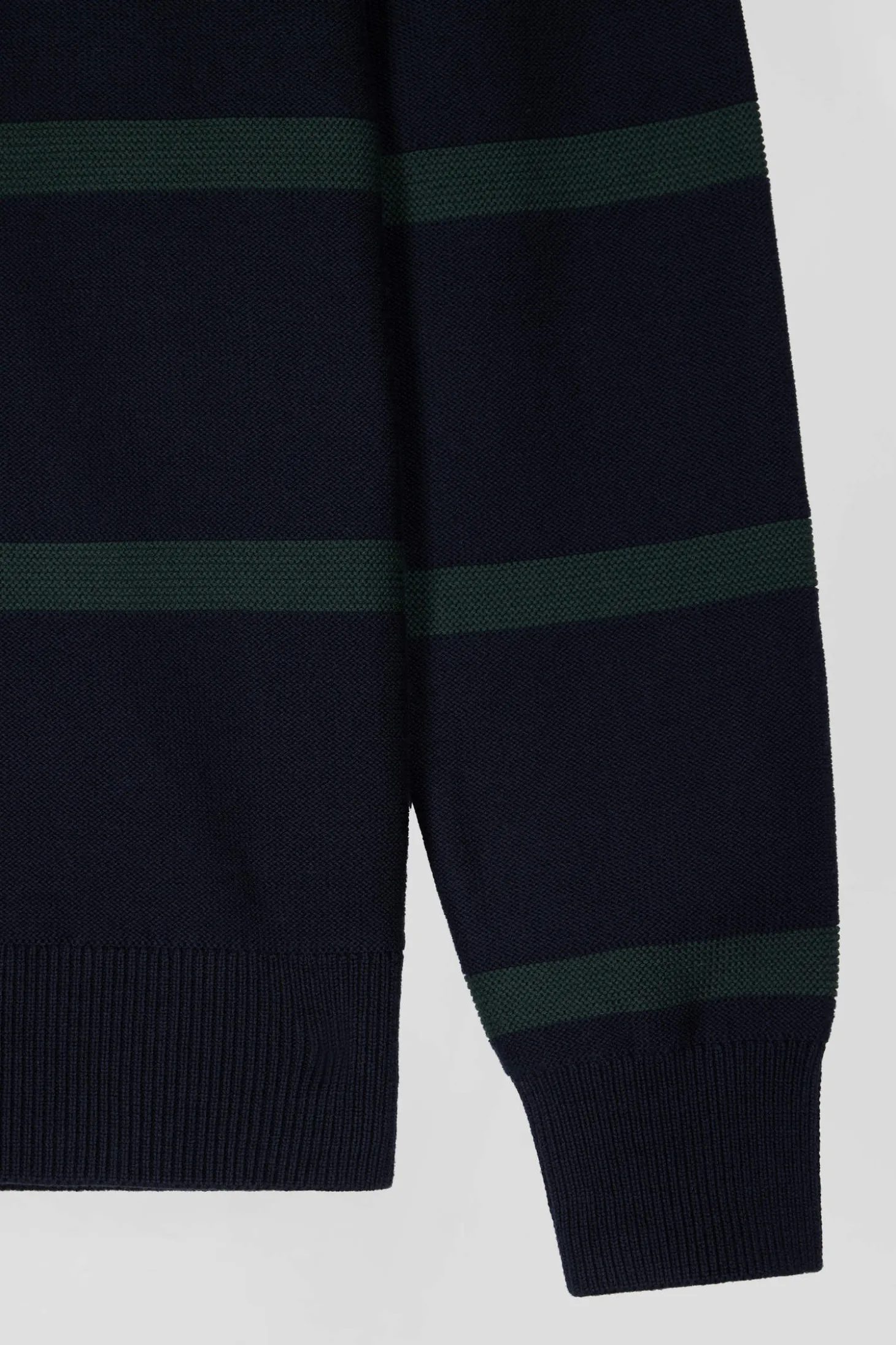 Pull col polo en coton vert rayé coupe Regular