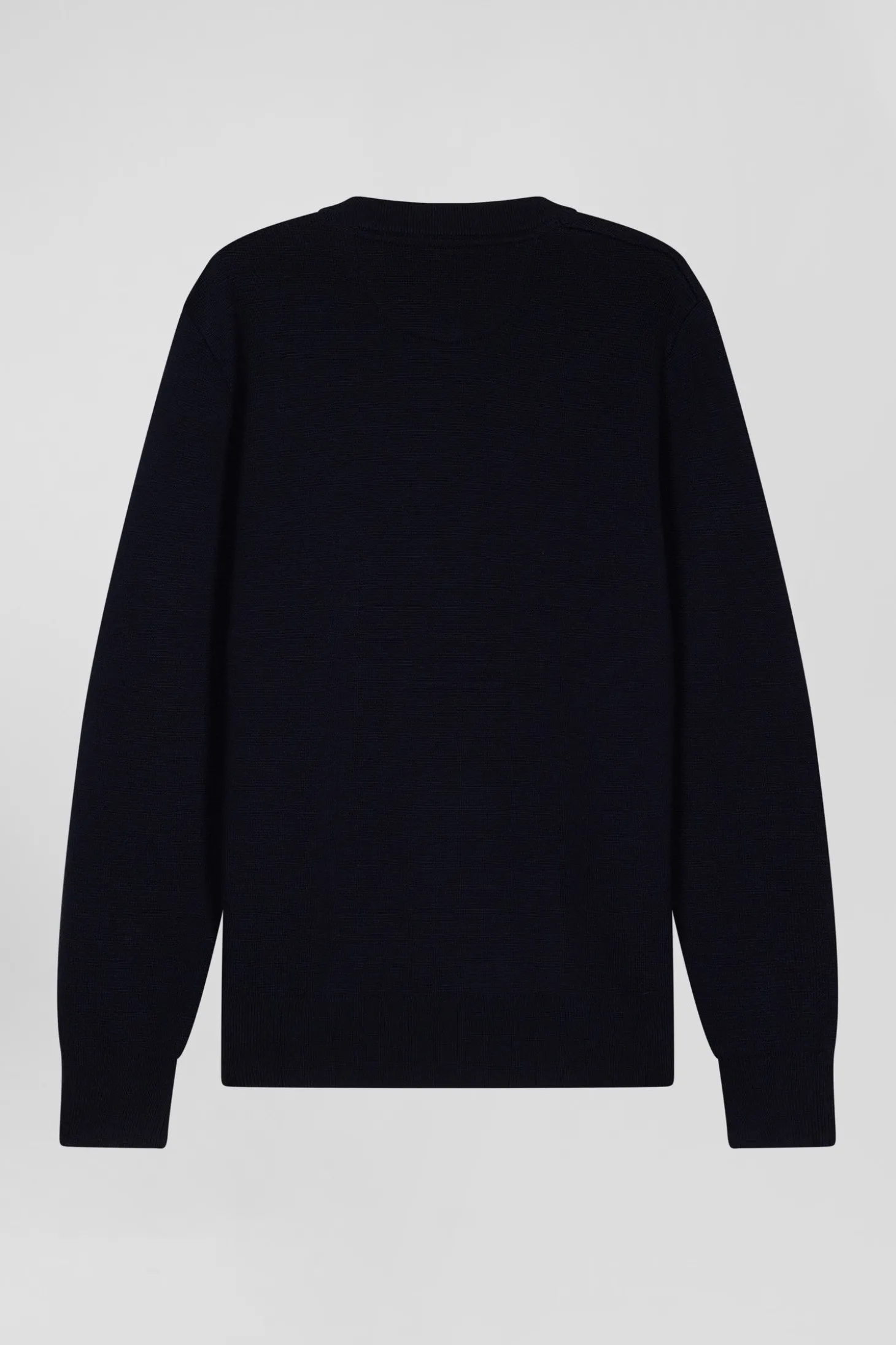 Pull col rond boutonnage épaule en laine marine coupe Regular