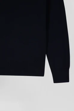 Pull col rond boutonnage épaule en laine marine coupe Regular