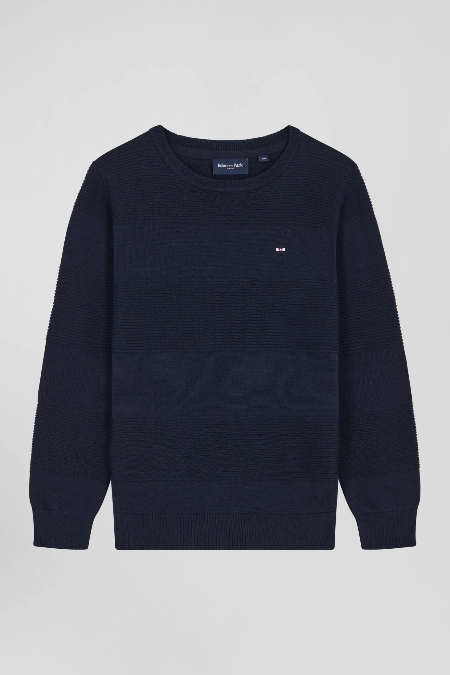 Pull col rond cerclé en coton bleu marine coupe Regular