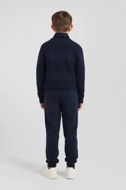 Pull col rond cerclé en coton bleu marine coupe Regular