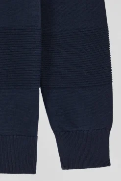 Pull col rond cerclé en coton bleu marine coupe Regular