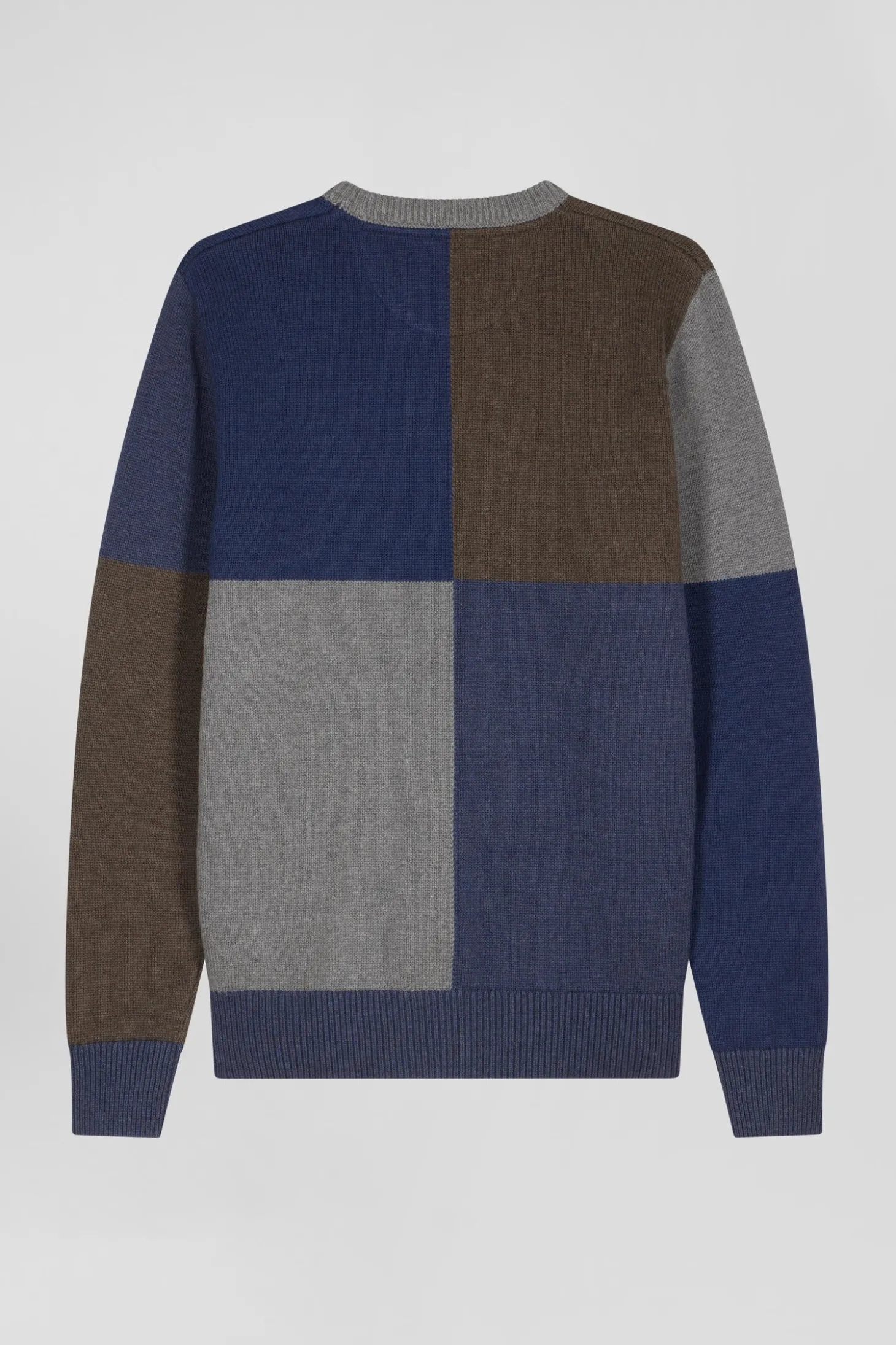 Pull col rond colorblock Barbarian en coton bleu chiné coupe Regular