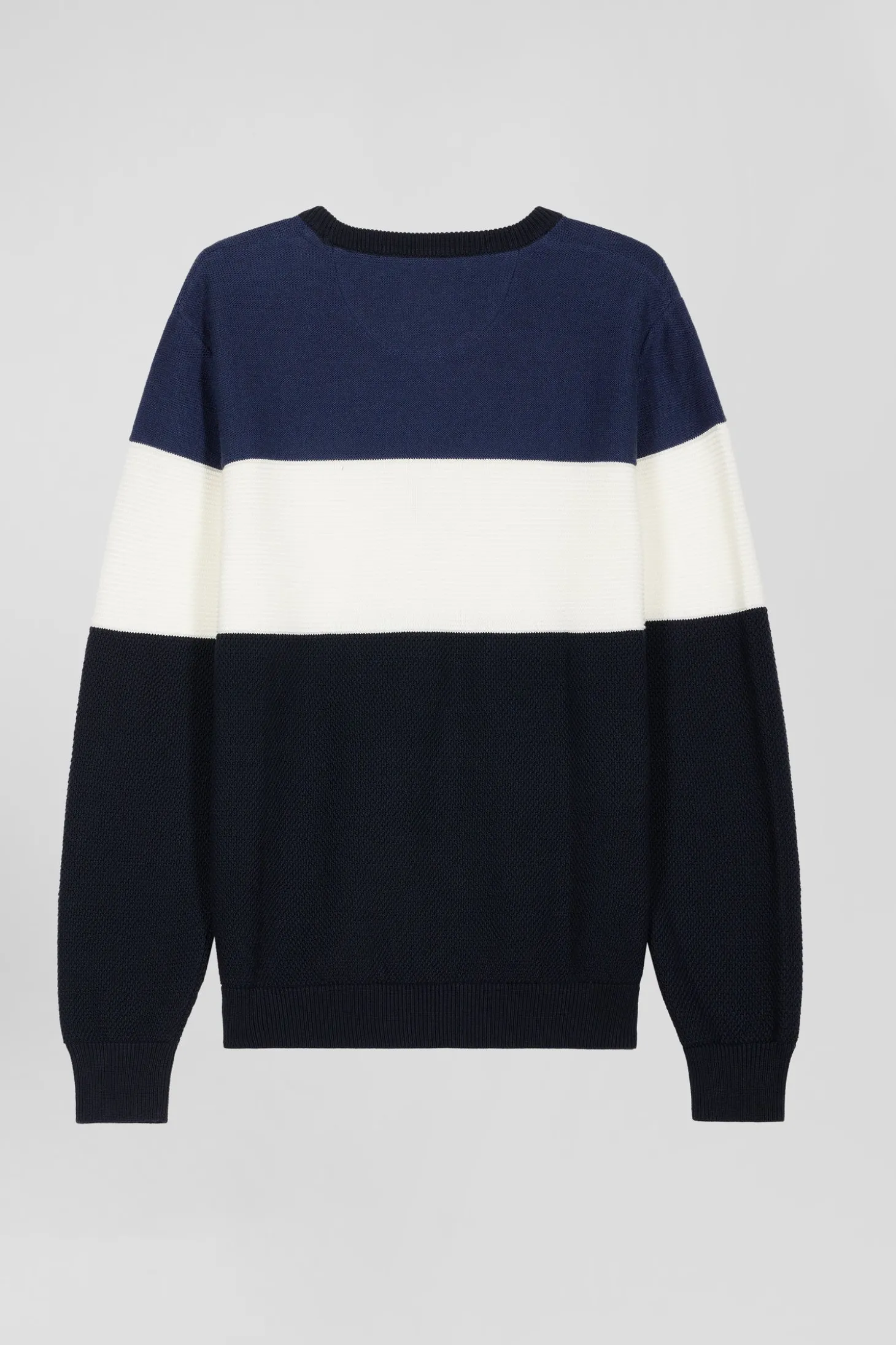 Pull col rond en coton bleu marine et bleu à jeux de maille coupe Regular