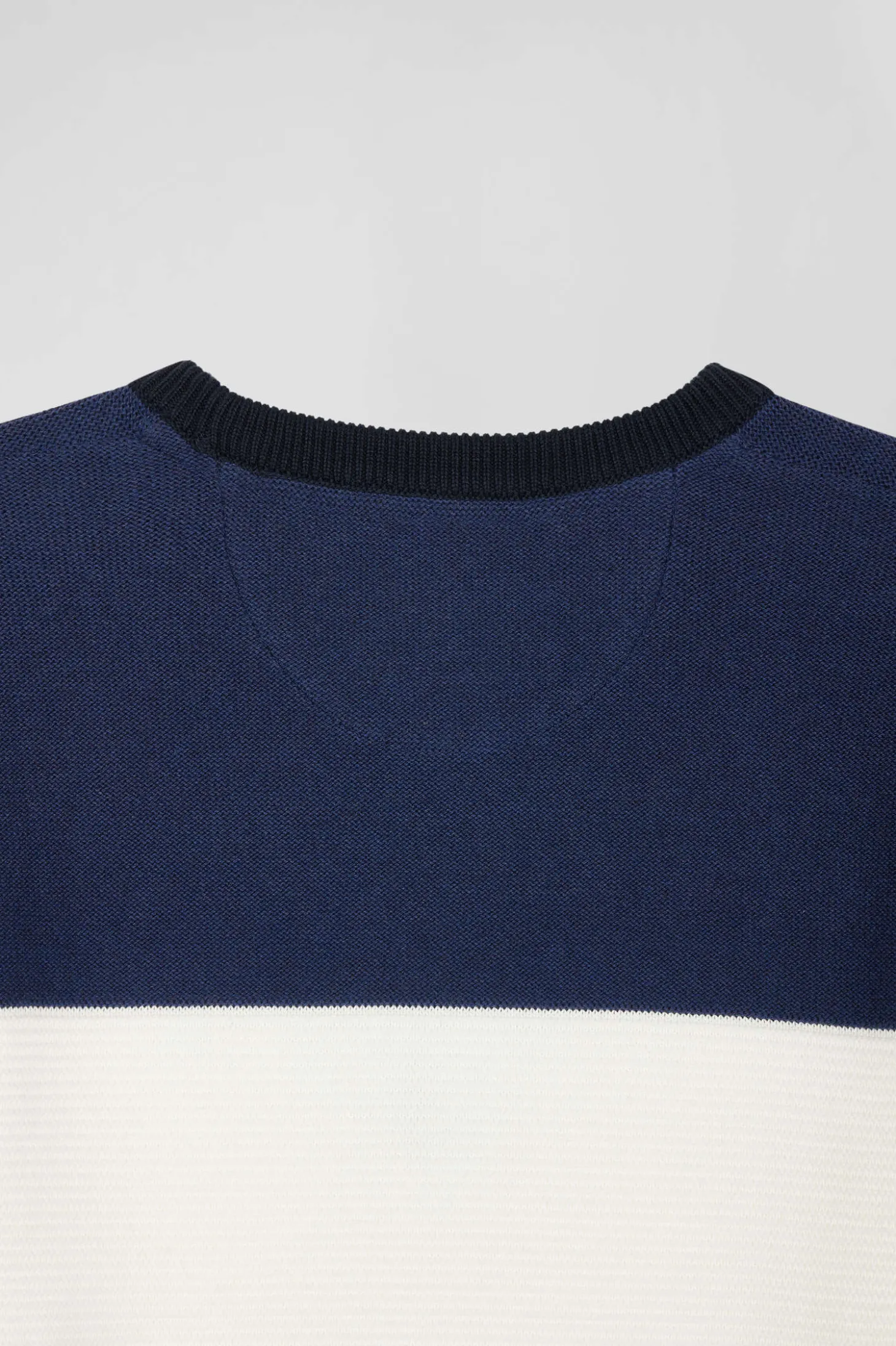 Pull col rond en coton bleu marine et bleu à jeux de maille coupe Regular