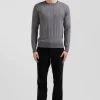 Pull col rond en coton et cachemire gris coupe Regular