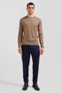 Pull col rond en coton et cachemire marron coupe Regular