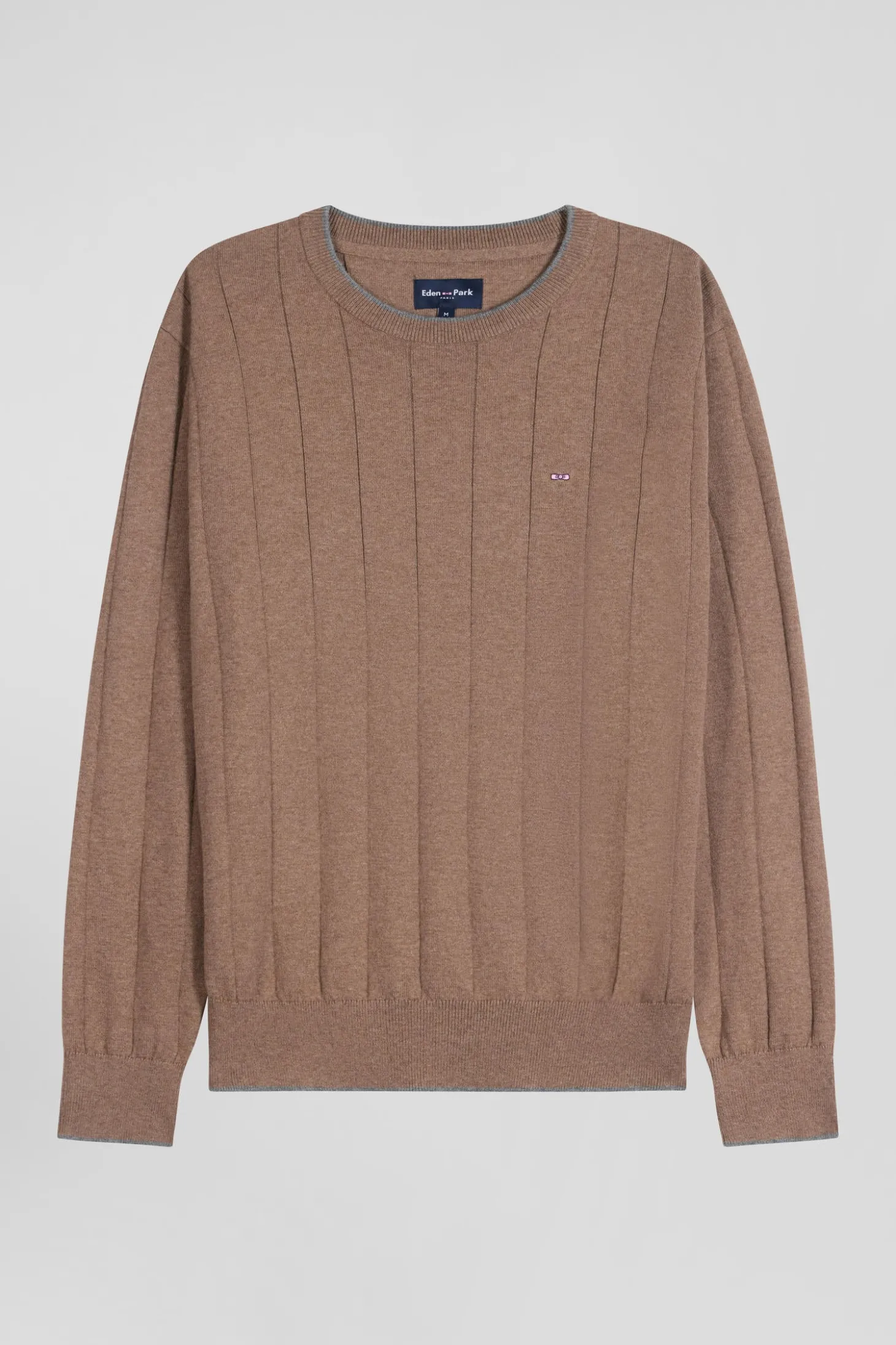 Pull col rond en coton et cachemire marron coupe Regular