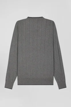 Pull col rond en coton et cachemire gris coupe Regular
