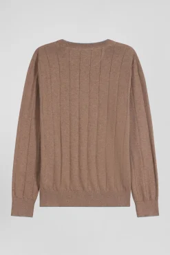 Pull col rond en coton et cachemire marron coupe Regular