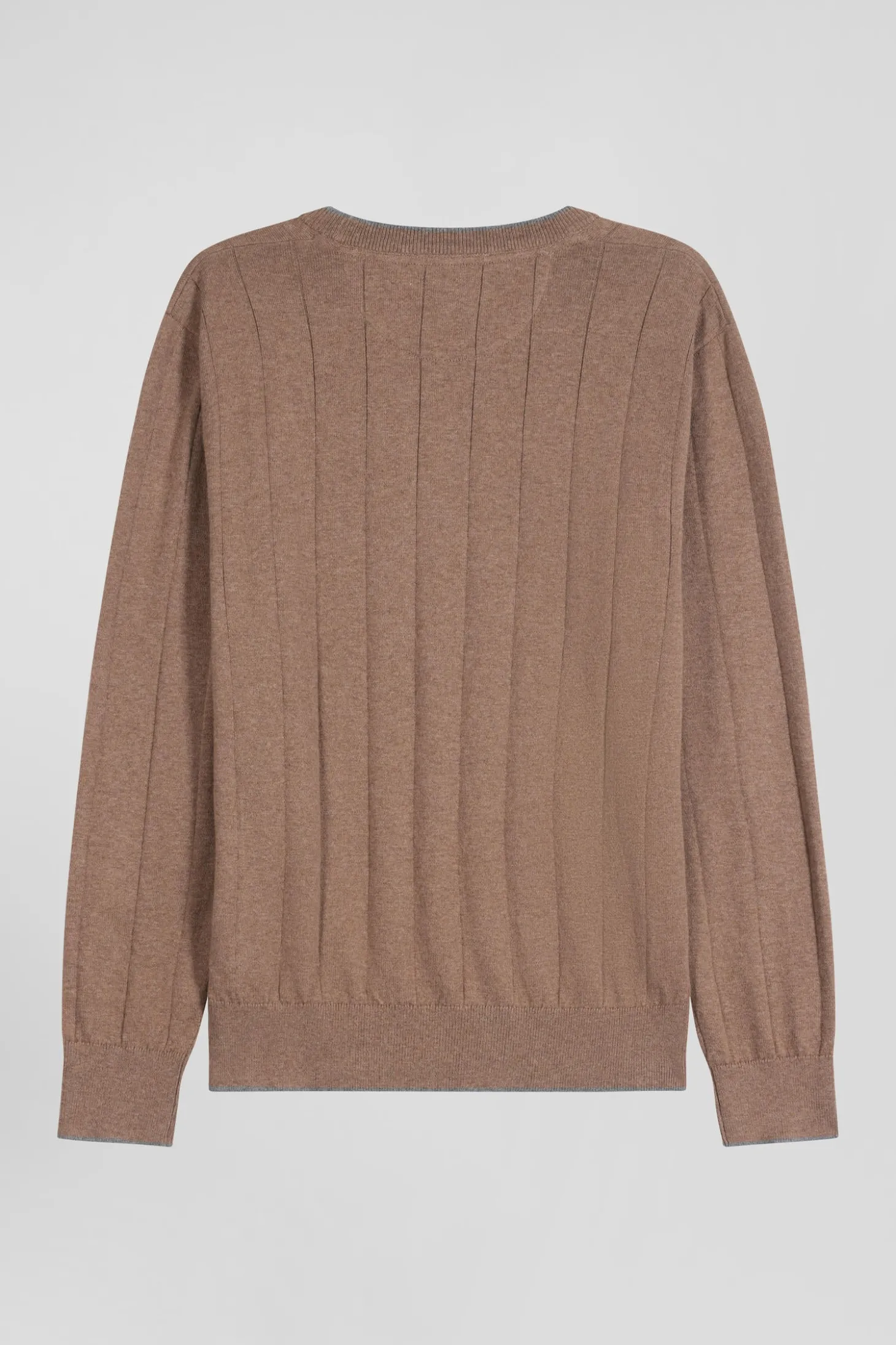 Pull col rond en coton et cachemire marron coupe Regular