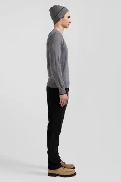 Pull col rond en coton et cachemire gris coupe Regular