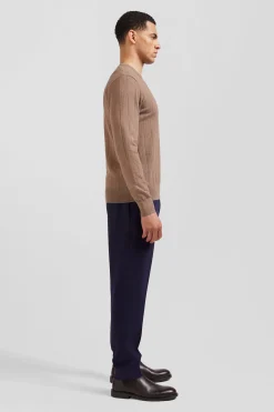 Pull col rond en coton et cachemire marron coupe Regular