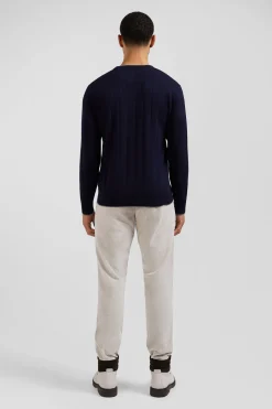 Pull col rond en coton et cachemire bleu marine coupe Regular