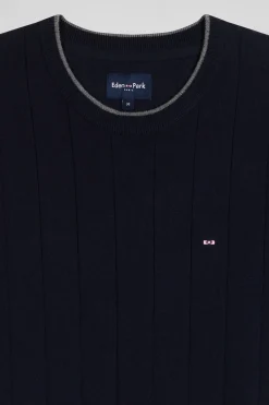 Pull col rond en coton et cachemire bleu marine coupe Regular