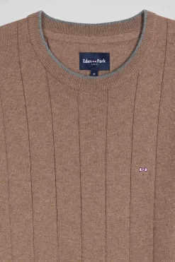 Pull col rond en coton et cachemire marron coupe Regular