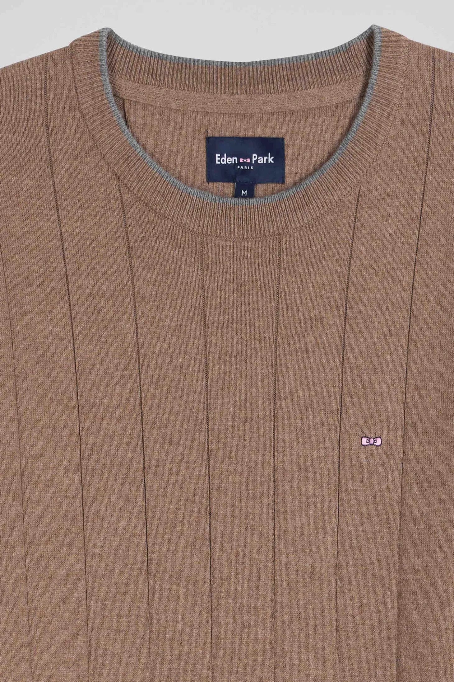 Pull col rond en coton et cachemire marron coupe Regular