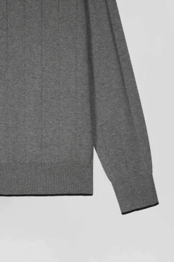 Pull col rond en coton et cachemire gris coupe Regular
