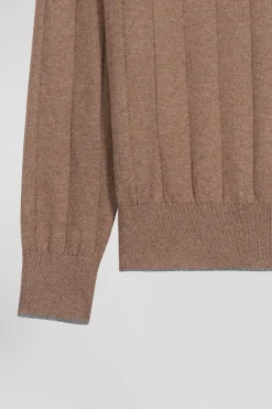 Pull col rond en coton et cachemire marron coupe Regular