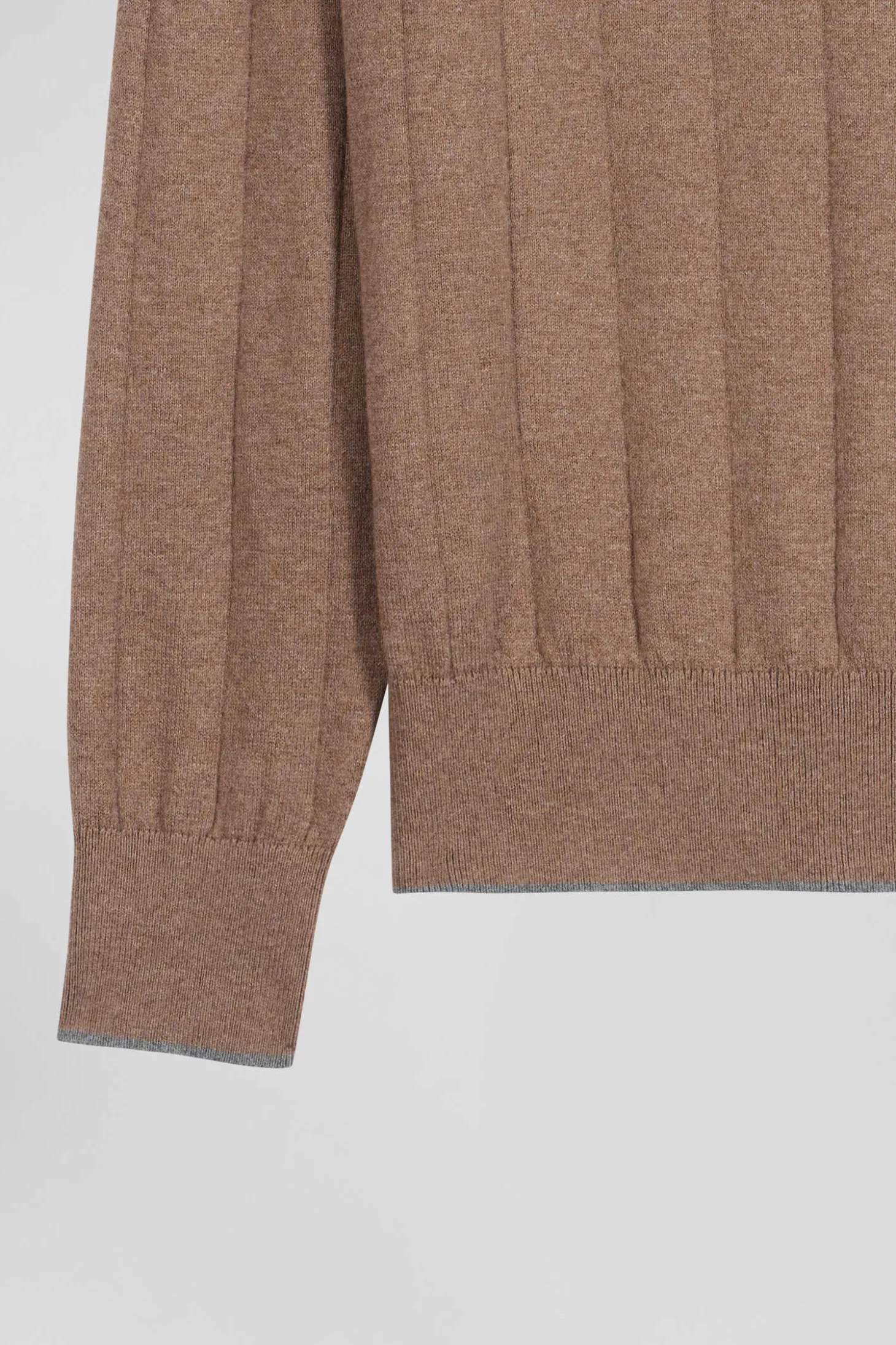 Pull col rond en coton et cachemire marron coupe Regular