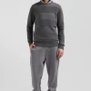 Pull col rond en coton gris à jeux de maille coupe Regular