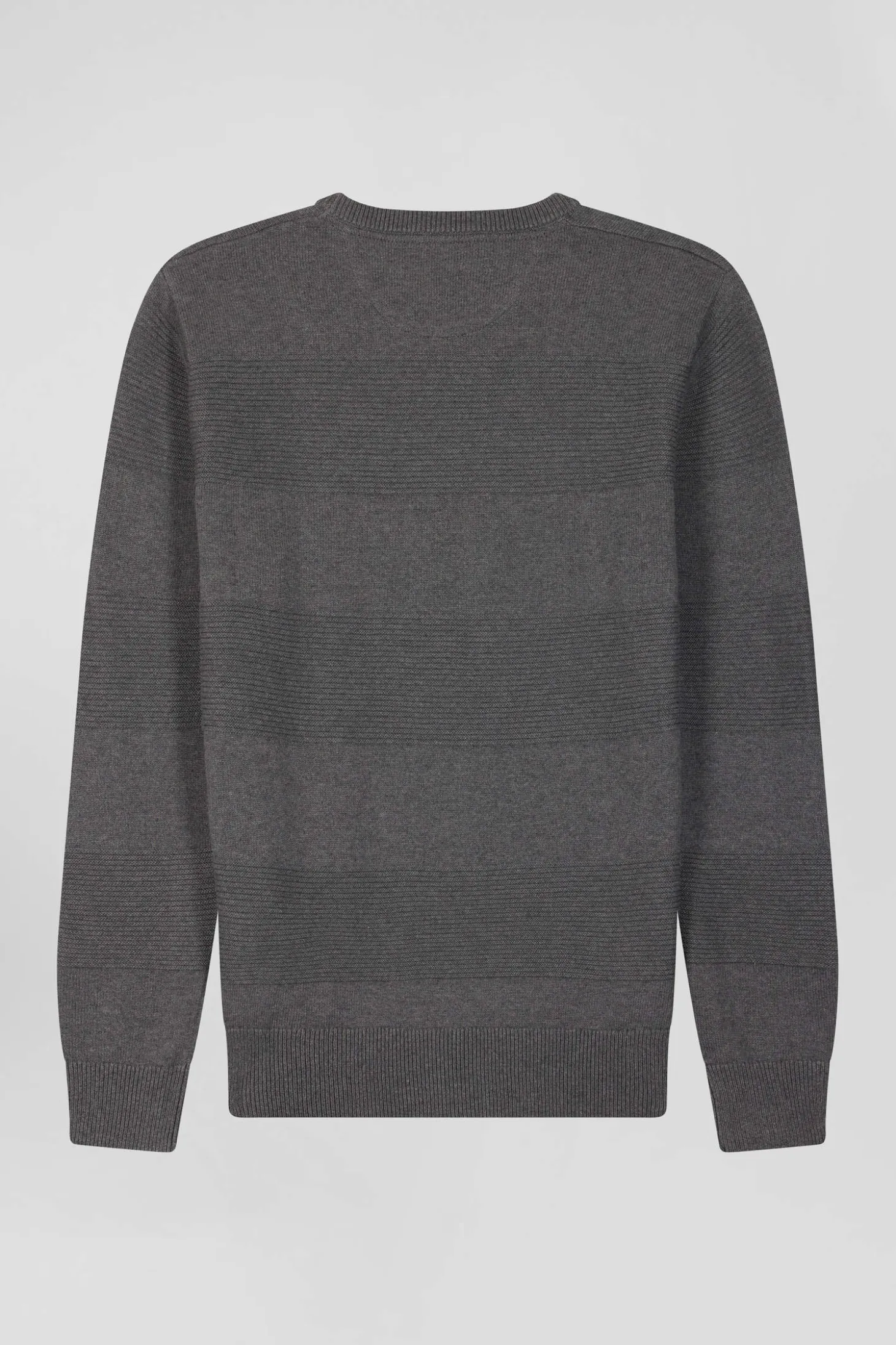 Pull col rond en coton gris à jeux de maille coupe Regular