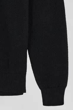 Pull col rond en coton gris et blanc à jeux de maille coupe Regular