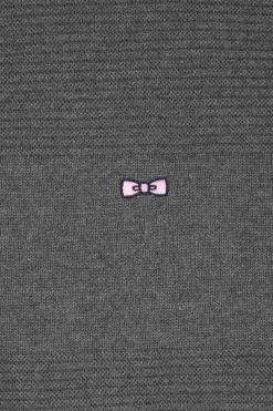 Pull col rond en coton gris à jeux de maille coupe Regular