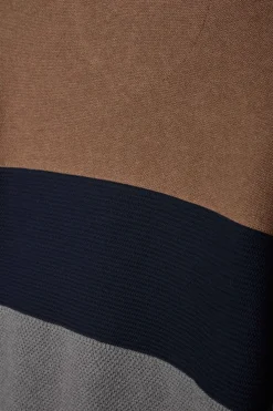 Pull col rond en coton gris et camel à jeux de maille coupe Regular