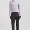 Pull col rond en laine et coton gris coupe Regular