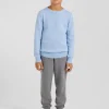 Pull col rond en laine et coton ciel coupe Regular