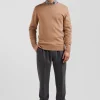 Pull col rond en laine et coton camel coupe Regular