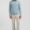 Pull col rond en laine et coton vert coupe Regular