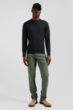 Pull col rond en laine et coton gris anthracite coupe Regular