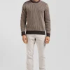 Pull col rond en laine et coton marron coupe Regular