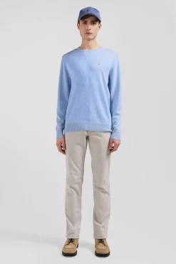 Pull col rond en laine et coton ciel coupe Regular