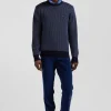 Pull col rond en laine et coton bleu marine coupe Regular