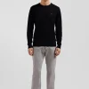 Pull col rond en laine et coton noir coupe Regular