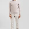 Pull col rond en laine et coton beige coupe Regular