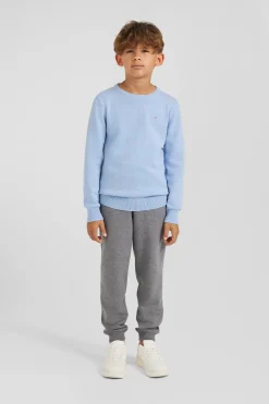 Pull col rond en laine et coton ciel coupe Regular