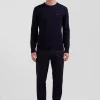Pull col rond en laine et coton bleu marine coupe Regular